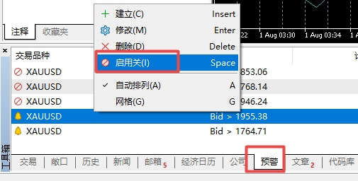 xm外汇中MT5上预警提示是怎么样关闭的?