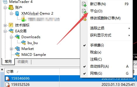 xm外汇的MT4上交易产品如何平仓?