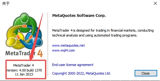 xm外汇的MT4上如何查看当前版本?