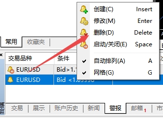 XM外汇MT4上怎么把创建的警报删除了?