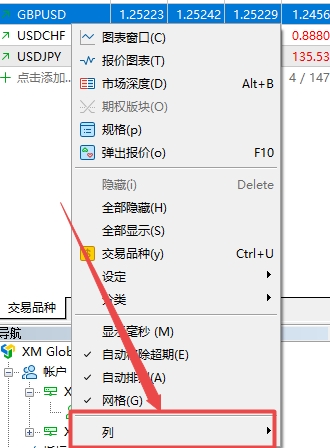 XM MT5上交易品种最高价/最低价怎么显示?