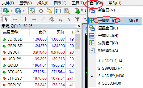 XM外汇MT4如何平铺多个图表窗口？