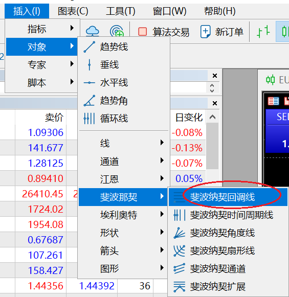 XM MT5如何添加斐波拉契回调线？