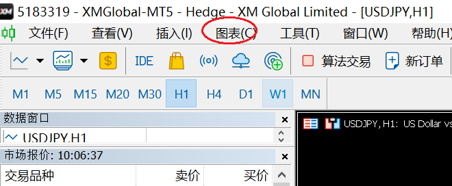 XM MT5如何切换K线图类型？