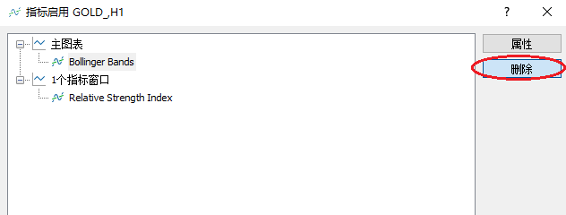 XM MT5上怎么删除布林轨通道？