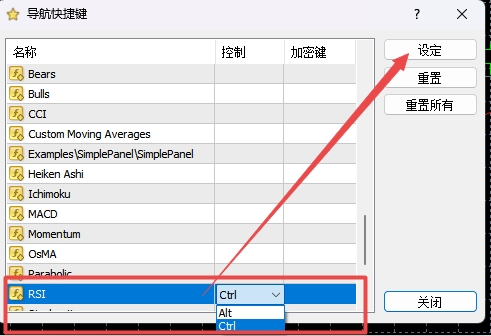 XM MT4上怎么在RSI指标上添加快捷方式?