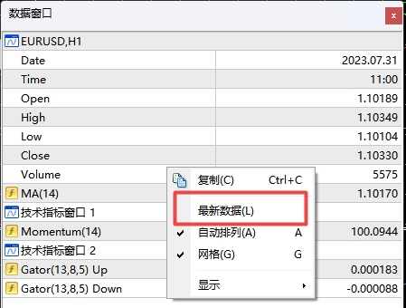 XM MT4上如何让数据窗口显示数据?