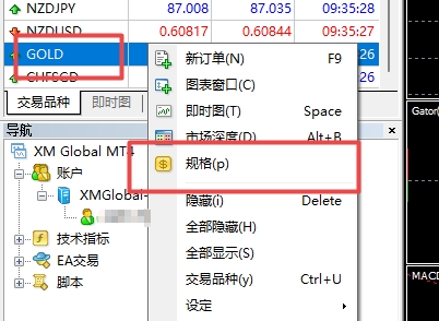 XM外汇MT4上怎么查看黄金指数小数点位?