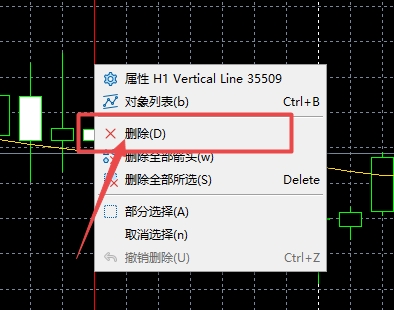 XM MT5上垂直线怎么删除?