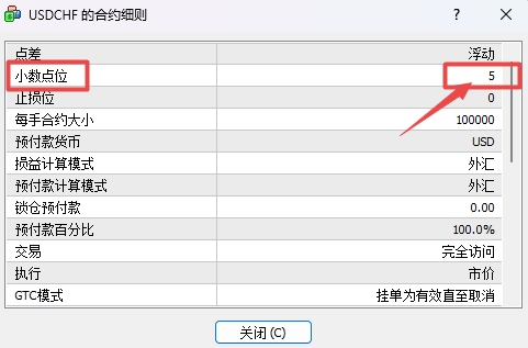 XM MT4上交易品种小数点位怎么查看?